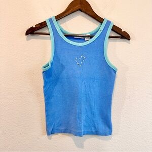 Y2K Rhinestone Heart Tank Blue Ribbed Coquette Baby Tee Fairy Grunge Cyber Med